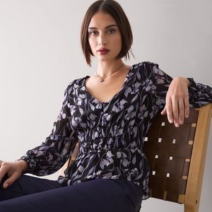 WHBM Iris print fitted waist blouse